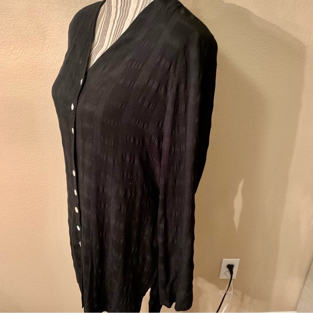 Vintage A.K.F. New York Long Rayon Blouse Medium Black Pattern Made in U.S.A. - Picture 6 of 15